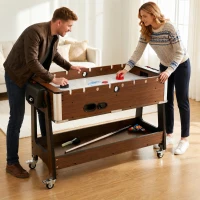 SPORTNOW 3 in 1 Multi Game Table, 3.4ft Reversible Air Hockey Pool Football Games Table with Lockable Wheels, Storage Shelf(m-9)