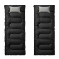 Outsunny Double Sleeping Bag with 2 Pillows, 220 x 160 cm Extra-Large Sleeping Bag for Adults, Black(m-12)