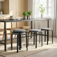 HOMCOM Stackable Stools Modern Cushioned Round Backless Stools Set of 4 Kitchen Dining Room Dark Grey(m-10)