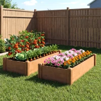 Outsunny Carré Potager en Bois Lit de Jardin Surélevé 4 Zones de Culture Fond Ouvert Montage sans Outil 234x109x25cm Marron Clair(m-9)