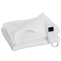 HOMCOM Coperta Elettrica 160x140 cm con 5 Livelli di Calore e 2 Zone di Controllo Indipendenti, in Poliestere Bianco(m-11)