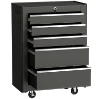 HOMCOM Chariot à outils sur roulettes, Servante d'atelier en acier 5 tiroirs verrouillable 2 clés, 61,5 x 33 x 82,5 cm, noir(m-13)