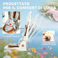 AIYAPLAY Triciclo per Bambini 5 in 1 con Maniglione di Spinta e Copertura Rimovibile, 96.5x49x101 cm, Bianco Crema(m-6)