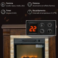 HOMCOM Camino Elettrico da Terra con Timer, Fiamma e Temperatura Regolabile, 80x21.6x67.8 cm, Marrone(m-5)