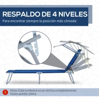 Outsunny Tumbona de jardín Plegable con Toldo y Respaldo Reclinable para Jardín Terraza Acampada 187x58x36cm Azul(m-4)