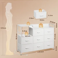 Kommode mit 8 Schubladen, kippsicher und verstellbare Füße, 119.5x29.8x86.1 cm, Weiß(m-7)