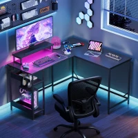 2-in-1 Gaming-Schreibtisch, wandelbar als L- oder I-Form, erhöhte Monitorablage, 140x50x87.5 cm, Schwarz(m-3)