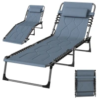 Outsunny Sonnenliege, Faltbare Gartenliege, Klappliege mit Kissen, 5-stufige Rückenlehne, Oxfordstoff, 188 x 57 x 30 cm, Grau(m-11)