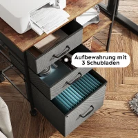 Rollcontainer mit Hängeregister, breite Holzplatte als Druckerunterlage, 4 Rollen (2 feststellbar), 75.5x40x67.5 cm, Braun(m-2)