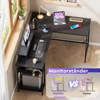 2-in-1 Gaming-Eckschreibtisch, hochwertiger Tischplatte, flexibel als L‑Form oder I‑Form aufbaubar, 152x50x87.5 cm, Schwarz(m-7)