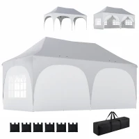 Outsunny Carpa Plegable 6x3 m Pop-up con 6 Laterales Desmontables Altura Ajustable y Bolsa de Transporte Gris Claro(m-11)