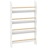 AIYAPLAY Raft pentru cărți copii, raft cu 4 polițe, raft de perete cu protecție la răsturnare Montessori 60 x 10 x 98 cm, Weiß(m-1)