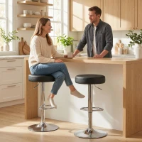 HOMCOM Bar Stools Set of 2, Modern PU Leather Swivel Barstools, Height Adjustable Breakfast Bar Chairs with Footrest, Black(m-10)