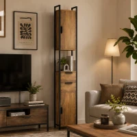 HOMCOM Freestanding Bathroom Cabinet, Tall Bathroom Storage Cabinet with Drawers and Shelves, Linen Storage, Brown(m-9)
