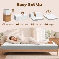 HOMCOM Matelas Pliant en 3 Parties, 140x190x15cm, Matelas d'Appoint en Mousse à Mémoire de Forme au Gel, Blanc(m-8)
