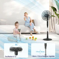 HOMCOM Ventilateur sur pied Ø 42cm 40W 3 modes 28 vitesses, fonction anti-moustique, hauteur réglable oscillant 75° noir(m-5)