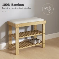HOMCOM Banc à chaussures en bambou, étagère à chaussures à 3 niveaux, style scandinave, 60 x 29 x 49 cm, crème et bois naturel(m-6)
