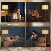 HOMCOM Lampadaire sur pied salon, lampe sur pied dimmable avec télécommande, abat-jour en lin, hauteur réglable 133-168cm, argent(m-6)