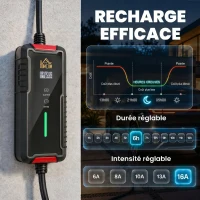 HOMCOM Chargeur Voiture Électrique Type 2 3,5kW [5m, 6/8/10/13/16A] Câble de Recharge Portable Écran LCD Retardateur Noir(m-4)