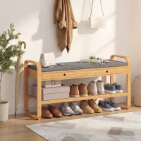 HOMCOM Shoe Bench with 2 Drawers Cushioned Seat Shoe Storage Bench for Hallway 105 cm Natural and Grey(m-8)
