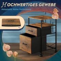 Mobiler Rollcontainer, zwei stoffbezogene Schubladen, platzsparendes Industrie-Design, 39x40x67.5 cm, Braun(m-2)