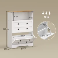 HOMCOM Shoe Cabinet with 2 Flip Drawers, Narrow Shoe Storage Cabinet, White(m-3)
