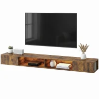 HOMCOM Wall Mounted TV Stand with RGB LED Lights, Floating Entertainment Centre for 75 Inch TV, Rustic Brown(m-15)