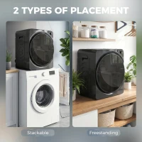 HOMCOM 5kg Vented Tumble Dryer, 1000W Compact Tumble Dryer with 5 Drying Modes, Stainless Steel Tub, Black(m-9)