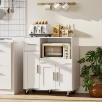 HOMCOM Rolling Kitchen Cart, Microwave Cabinet with Sliding Tray, Drawer, 3-Door Cupboards, Adjustable Shelf, White(m-2)