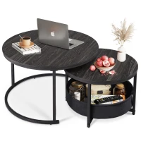 Couchtisch 2er-Set, flexibles 2‑in‑1-Design, modernes Design, 80x80x48.2 cm, Schwarz(m-1)