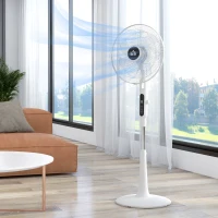 HOMCOM Ventilador de Pie con Mando a Distancia Oscilante 28 Velocidades 3 Modos Temporizador y Función Antimosquitos Blanco(m-10)