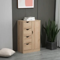 HOMCOM Bathroom Cabinet, Freestanding Storage Cabinet with 4 Drawers, Door Cupboard for Living Room, Kitchen, Bedroom, Natural(m-2)