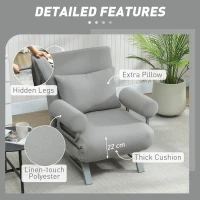 HOMCOM Single Sofa Bed, 3-in-1 Convertible Folding Chair Bed with Adjustable Backrest, Removable Armrests, Light Grey(m-6)