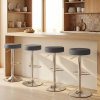 HOMCOM Bar Stools Set of 2, Modern PU Leather Swivel Barstools, Height Adjustable Breakfast Bar Chairs with Footrest, Grey(m-9)