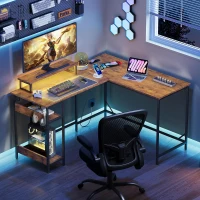 2‑in‑1 Gaming‑Eckschreibtisch, wandelbar zwischen platzsparender L‑Form und langer I‑Form, 140x50x87.5 cm, Braun(m-3)