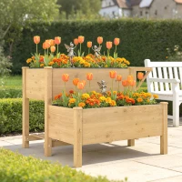 Outsunny Letto per Orto Rialzato a 2 Livelli con Ripiani in Legno, 119.5x102x76.5cm, Marrone(m-10)