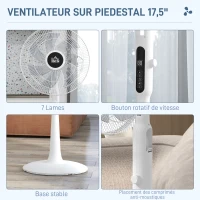 HOMCOM Ventoinha de Pé Ajustável em Altura com 7 Pás 28 Velocidades Oscilação de 75° Temporizador e Repelente de Mosquitos Branco(m-10)