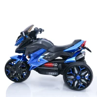 12V Kinder-Elektromotorrad, LED-Licht & leuchtende Räder, Bluetooth-Musik, 115x59x73 cm, Blau(m-8)