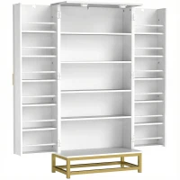 HOMCOM Credenza Cucina 119,5 cm, Moderna Dispensa Autoportante con 12 Ripiani su Ante, Ripiani Regolabili e Pannelli con Finitura in Legno, Bianca(m-1)