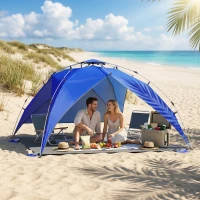 Outsunny Tenda da Spiaggia Pop Up per 4-6 Persone con Protezione UV, Borsa di Trasporto, 247x247x145cm, Blu(m-2)
