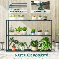 Outsunny Portapiante a 3 Livelli Aperti in Acciaio e Plastica, 143x48x100 cm, Verde Scuro(m-6)