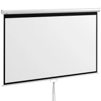HOMCOM Pantalla de Proyección Manual Portátil 100 Pulgadas Formato 16:9 con Altura Ajustable 221x124 cm Blanco(m-1)