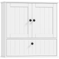 HOMCOM Armário Casa de Banho de Parede Rústico com Prateleira Ajustável Dupla Porta Porta Basculante e Fecho Magnético 60x19,5x60 cm Branco(m-1)