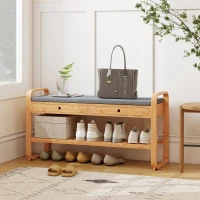 HOMCOM Shoe Bench with 2 Drawers Cushioned Seat Shoe Storage Bench for Hallway 105 cm Natural and Grey(m-2)