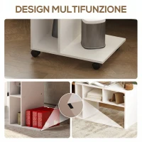 HOMCOM Tavolino da Soggiorno con Rotelle e Mensola Aperta, a Forma di C in Legno, 40x30x69 cm, Bianco(m-4)