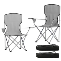 Outsunny Camping Chair Set of 2 Portable Folding Outdoor Camp Chair with Cup Holders and Carry Bag Grey(m-11)
