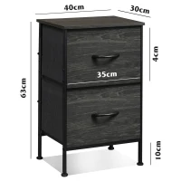 Nachttisch mit 2 Stoffschubladen, großer Stauraum, wasserfeste Holzplatte, 39.8x29.8x63.1 cm, Schwarz(m-8)