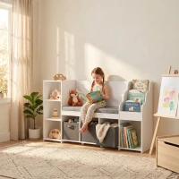 AIYAPLAY Estantería Infantil Juguetes con Rincón de Lectura Cojín 3 Cajones de Tela 3 Estantes 4 Cubículos 137x40x80 cm Blanco(m-8)