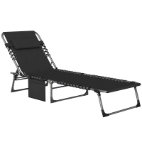 Outsunny opvouwbaar ligbed tuin ligbed met kussen tuin 5-traps verstelbare rugleuning staal Oxford stof zwart 188 x 57 x 30 cm