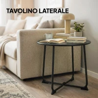 Outsunny Tavolino da Caffè da Esterno Rotondo 50 cm, Tavolo in Metallo con Base a X e Piedini Antiscivolo, Nero(m-7)